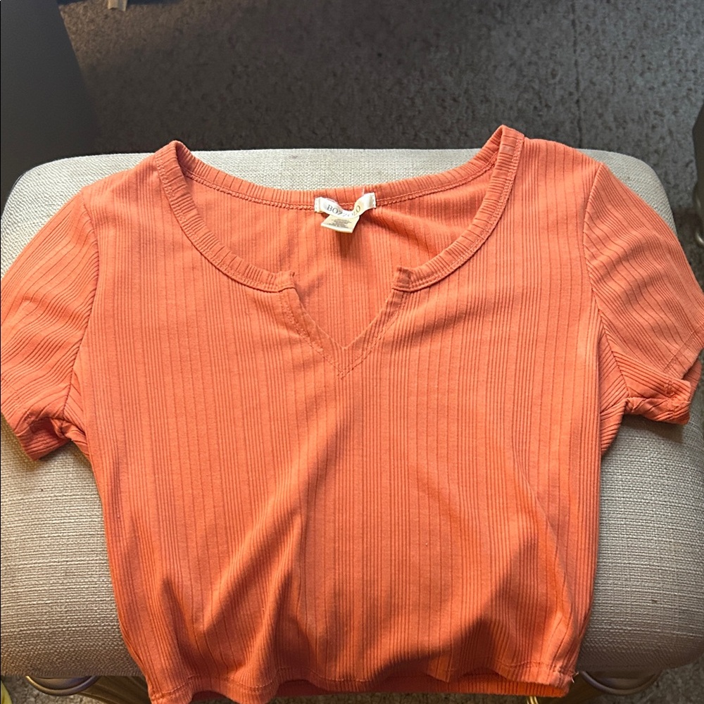 Bozzolo Orange Ribbed Crop Top